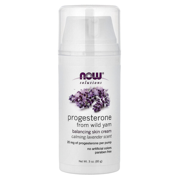 NOW Foods Solutions, Progesterone from Wild Yam, Balancing Skin Cream, Calming Lavender, 3 oz (85 g)