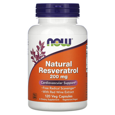 Now Foods натуральный ресвератрол, 200 мг, 120 растительных капсул