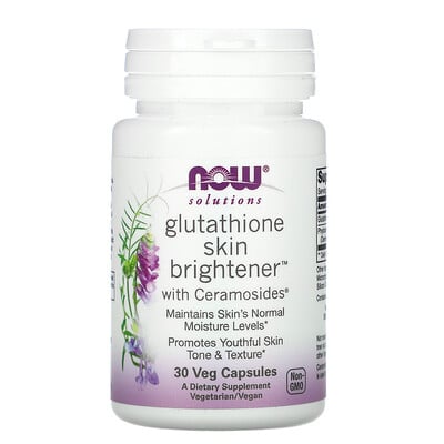 NOW Foods Solutions, Glutathione Skin Brightene, осветляющее средство для кожи с глутатионом, 30 вегетарианских капсул