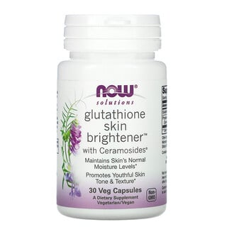 Now Foods,  Glutathione Skin Brightener، من Solutions، ، 30 كبسولة نباتية	