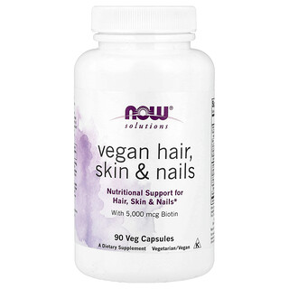 NOW Foods, Solutions, Refuerzo vegano para el cabello, la piel y las uñas, 90 cápsulas vegetales