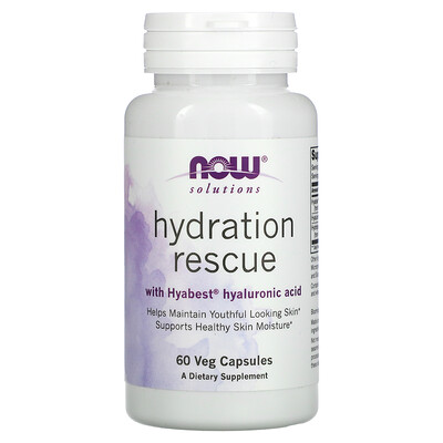 NOW Foods Solutions Hydration Rescue with Hyabest Hyaluronic Acid 60 Veg Capsules