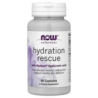NOW Foods, Solutions, Hidratación de rescate con ácido hialurónico Hyabest®, 60 cápsulas
