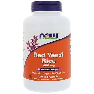 Now Foods, Красный ферментированный рис, 600 мг, 240 растительных капсул