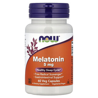 NOW Foods, Melatonina, 5 mg, 60 cápsulas vegetales