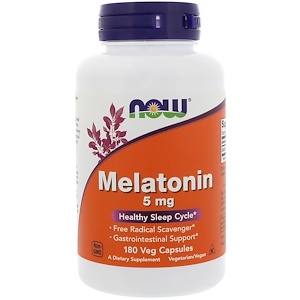 Now Foods, Мелатонин, 5 мг, 180 вегетарианских капсул