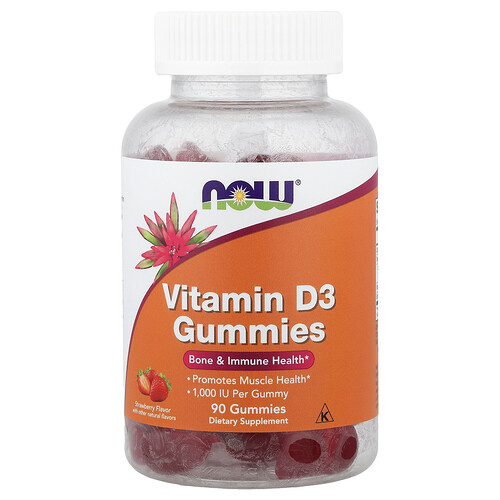 NOW Foods ビタミンD3 グミ ストロベリー 25mcg (1,000 IU) 90粒