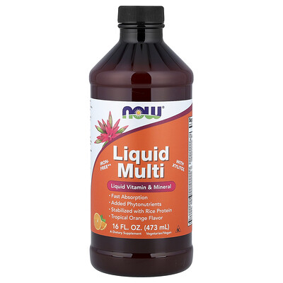 Product Image for NOW Foods, Liquid Multi with Xylitol, Iron-Free, Tropical Orange, 16 fl oz (473 ml)