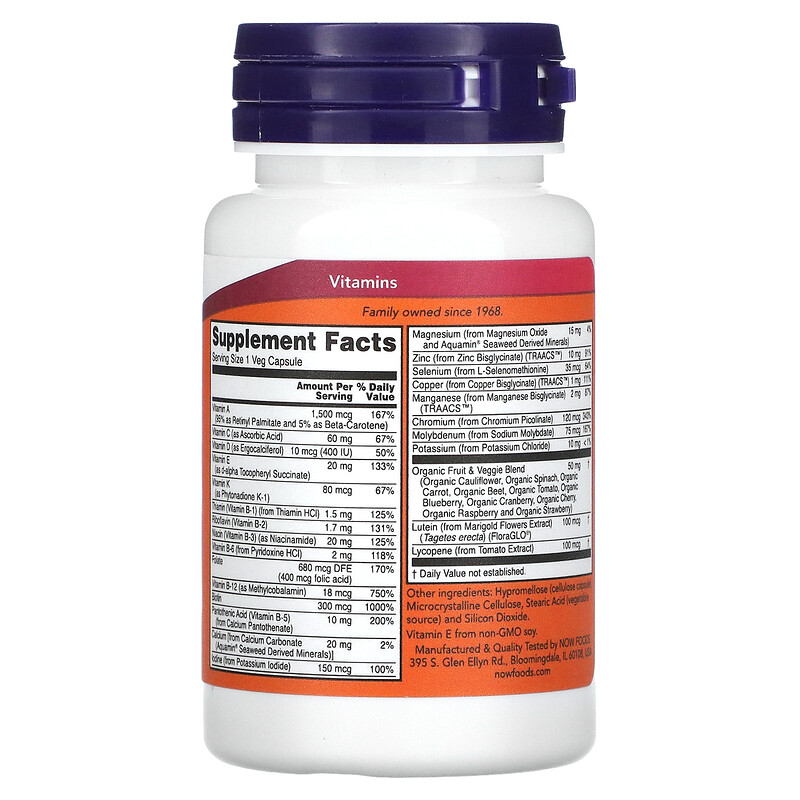 NOW Foods, Daily Vits, мультивітаміни і мікроелементи, 30 рослинних капсул
