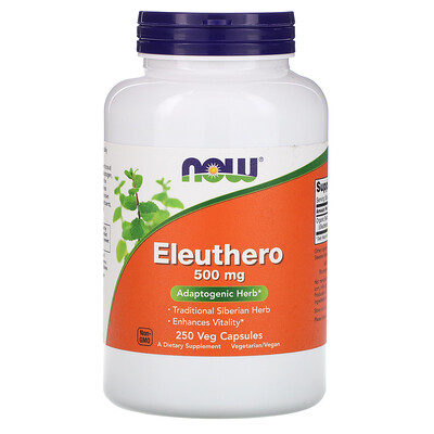 Now Foods Eleuthero, 500 мг, 250 растительных капсул