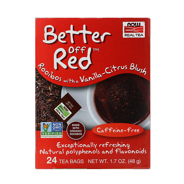 Now Foods‏, Real Tea, Better Off Red, Caffeine-Free, 24 Tea Bags, 1.7 oz (48 g)