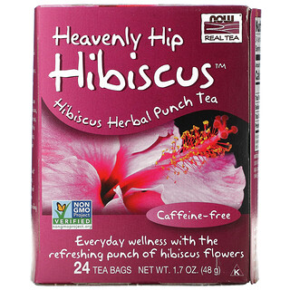 Now Foods, Real Tea, Heavenly Hip Hibiscus, Caffeine Free, 24 Tea Bags, 1.7 oz (48 g)
