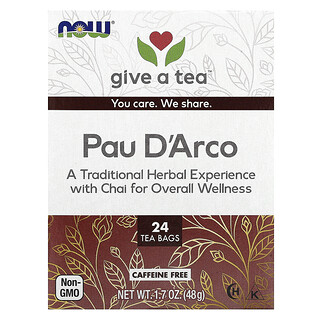 NOW Foods, dăruiește un ceai, Pau D'Arco, fără cafeină, 24 de pliculețe de ceai, 48 g