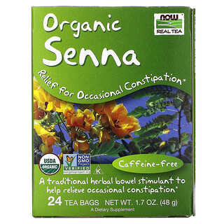 Now Foods, Real Tea، بخلاصة نبات السنا العضوي، خالٍ من الكافيين، 24 كيس شاي، 1.7 أونصة (48 جم)