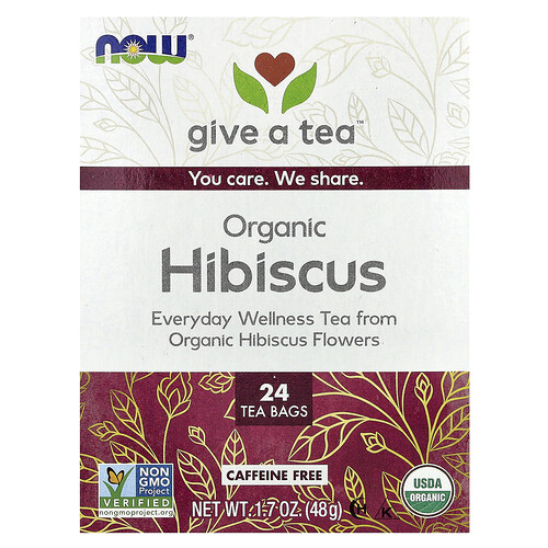 NOW Foods, Organic Hibiscus Tea, Caffeine Free, 24 Tea Bags, 1.7 oz (48 g)