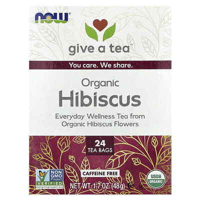 NOW Foods, Organic Hibiscus Tea, Caffeine Free, 24 Tea Bags, 1.7 oz (48 g)