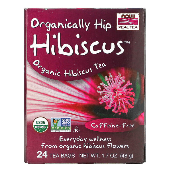 Real Tea, Organically Hip Hibiscus Tea, чай каркаде, без кофеина, 24 чайных пакетика, 48 г (1,7 жидк. унции) 