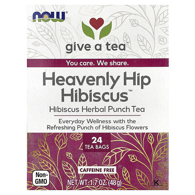 NOW Foods, Heavenly Hip Hibiscus™ Tea, Caffeine Free, 24 Tea Bags, 1.7 oz (48 g)