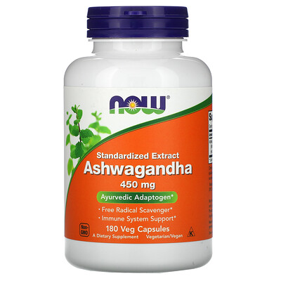 

NOW Foods стандартизованный экстракт ашвагандхи, 450 мг, 180 растительных капсул