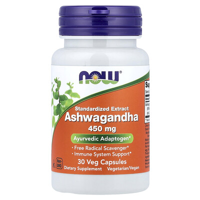 NOW Foods, Ashwagandha, 450 mg, 30 cápsulas vegetales