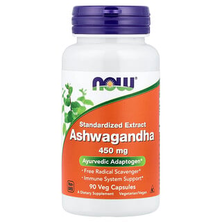 NOW Foods, Standardized Extract Ashwagandha, Ashwagandha, standardisiertes Extrakt, 450 mg, 90 pflanzliche Kapseln