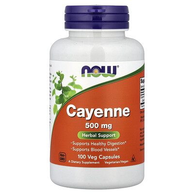 NOW Foods, Cayena, 500 mg, 100 cápsulas vegetales