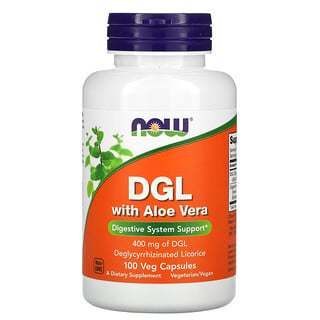 Now Foods, DGL com Aloe Vera, 400 mg, 100 Cápsulas Vegetais