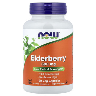 NOW Foods, Saúco, 500 mg, 120 cápsulas vegetales