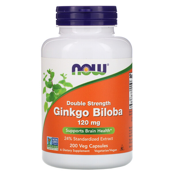 Now Foods, Ginkgo Biloba, Double Strength, 120 mg, 200 Vegan Capsules