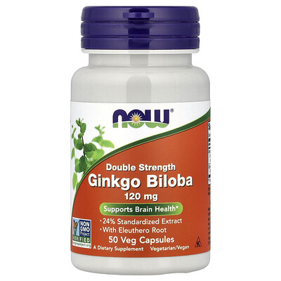 NOW Foods, Ginkgo biloba con raíz de ginseng siberiano, 50 cápsulas vegetales