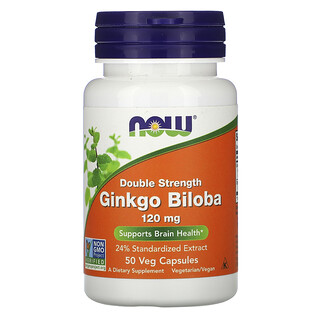 Now Foods, Ginkgo biloba, Double efficacité, 120 mg, 50 capsules végétales