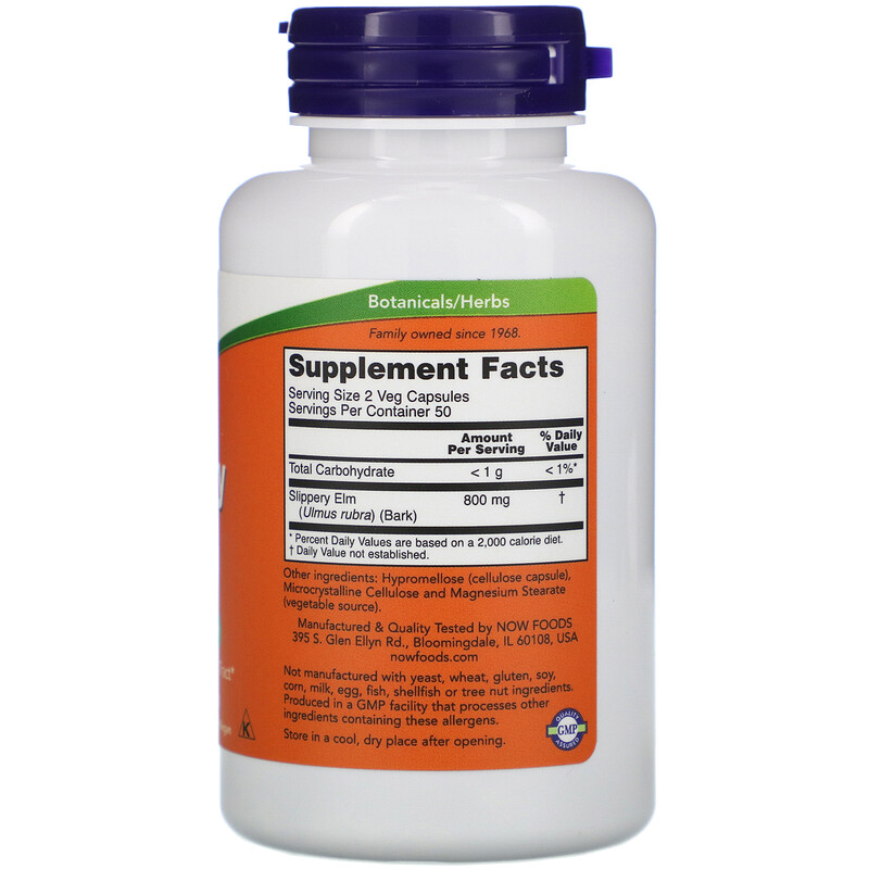 Now Foods, Slippery Elm, 400 mg, 100 Veg Capsules - iHerb