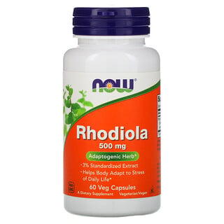 Now Foods, Rhodiola, 500 mg, 60 Cápsulas Vegetais