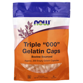 NOW Foods, Τριπλά καπάκια ζελατίνης "000", περίπου 200 κενές κάψουλες ζελατίνης, 1,16 oz (33 g)