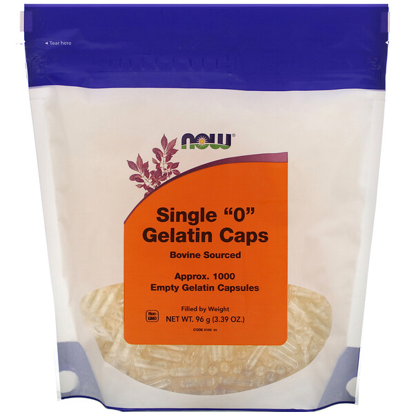 Now Foods‏, Single "0" Gelatin Caps, Approx. 1,000 Empty Gelatin Capsules