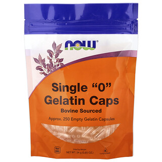 NOW Foods, Tek "0" Jelatin Kapsüller, Yaklaşık 250 Boş Jelatin Kapsül, 0,85 oz (24 g)