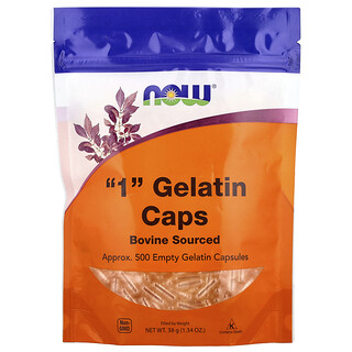 NOW Foods‏, "1 כמוסות ג'לטין, כ 500 כמוסות ג'לטין ריקות, 38 גרם (1.34 אונקיות)
