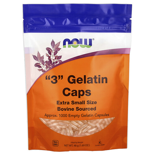 Now Foods 3 Gelatin Caps, Extra Small Size, Approx. 1,000 Empty Gelatin Capsules, 1.69 oz (48 g)