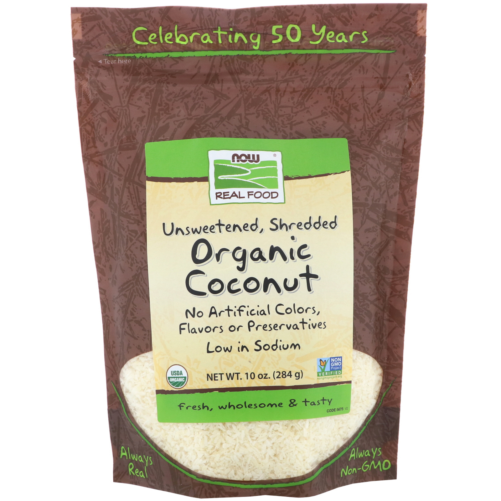 Now Foods, Real Food, Organic Coconut, Unsweetened, Shredded, 10 oz