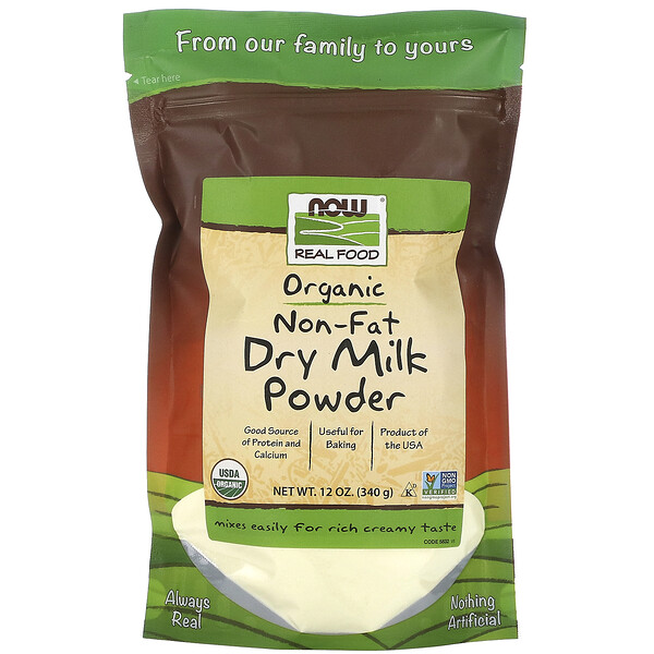 Now Foods, Real Food, Organic Non-Fat Dry Milk Powder, fettfreies Bio-Trockenmilchpulver, 340 g (12 oz.)