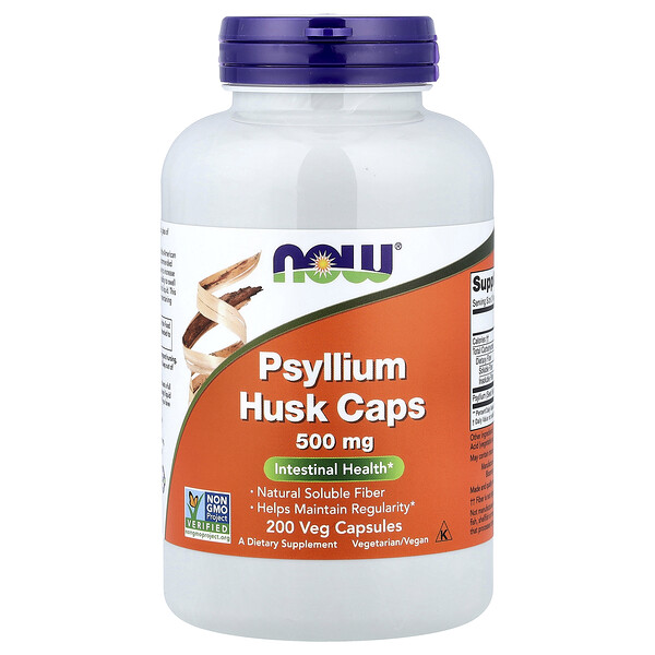 NOW Foods Psyllium Husk Caps, 200 Veg Capsules (0.5 g per Capsule)