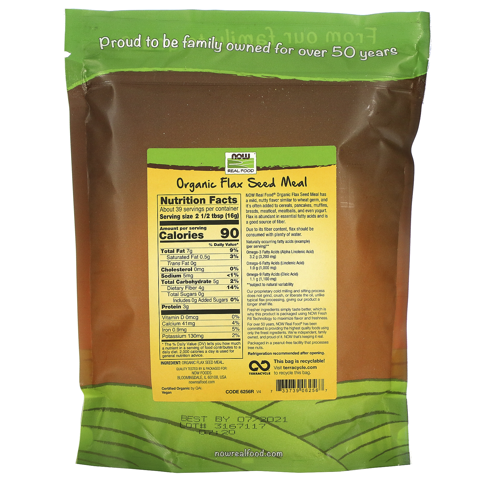 Now Foods, Real Food, Organic Flax Seed Meal, 1.4 lbs (624 g) - iHerb
