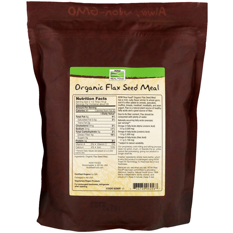 Now Foods, Real Food, Organic Flax Seed Meal, 1.4 lbs (624 g) - iHerb