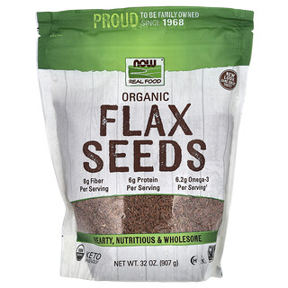NOW Foods‏, מזון אמיתי, זרעי פשתן אורגניים, 907 גרם (32 אונקיות)