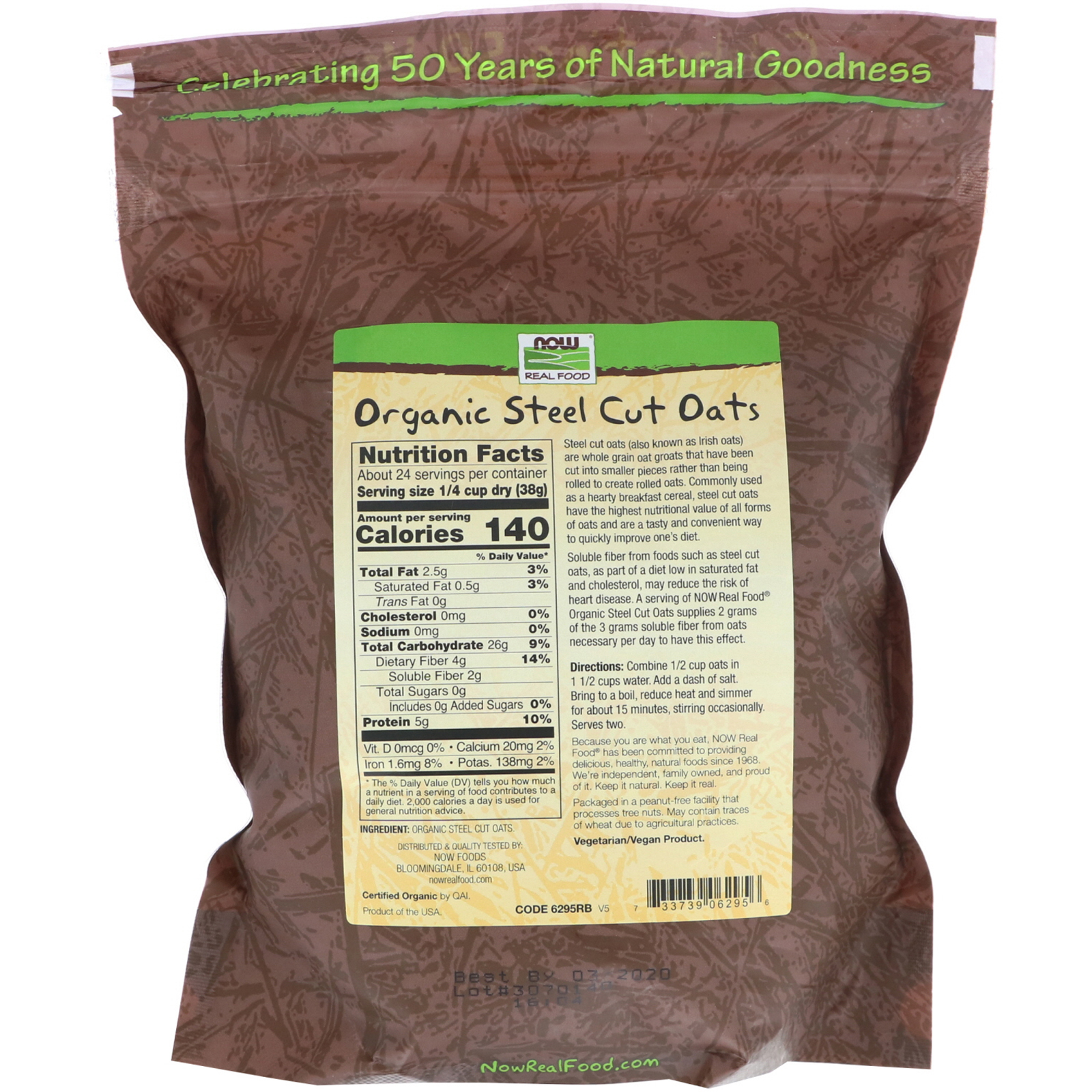 Now Foods, Real Food, Organic Steel Cut Oats, 2 lbs (907 g) iHerb