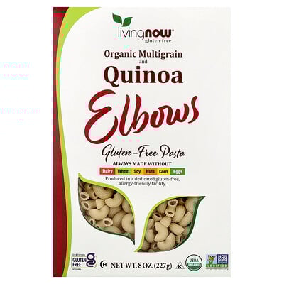 NOW Foods, Living NOW®, Codos de quinua y multicereales orgánicos, Sin gluten, 227 g (8 oz)
