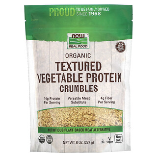 NOW Foods, Organic Textured Vegetable Protein Crumbles, 8 oz (227 g)