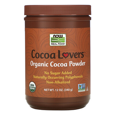Now Foods Real Food, Cocoa Lovers, органический какао-порошок, 340 г (12 унций)