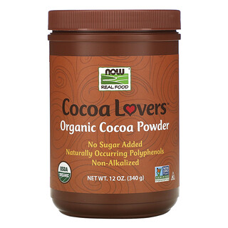 Now Foods, Real Food، Cocoa Lover، مسحوق الكاكاو العضوي، 12 أونصة (340 جم)