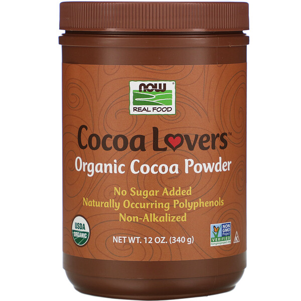 Now Foods, Real Food, Cocoa Lovers, органический какао-порошок, 340 г